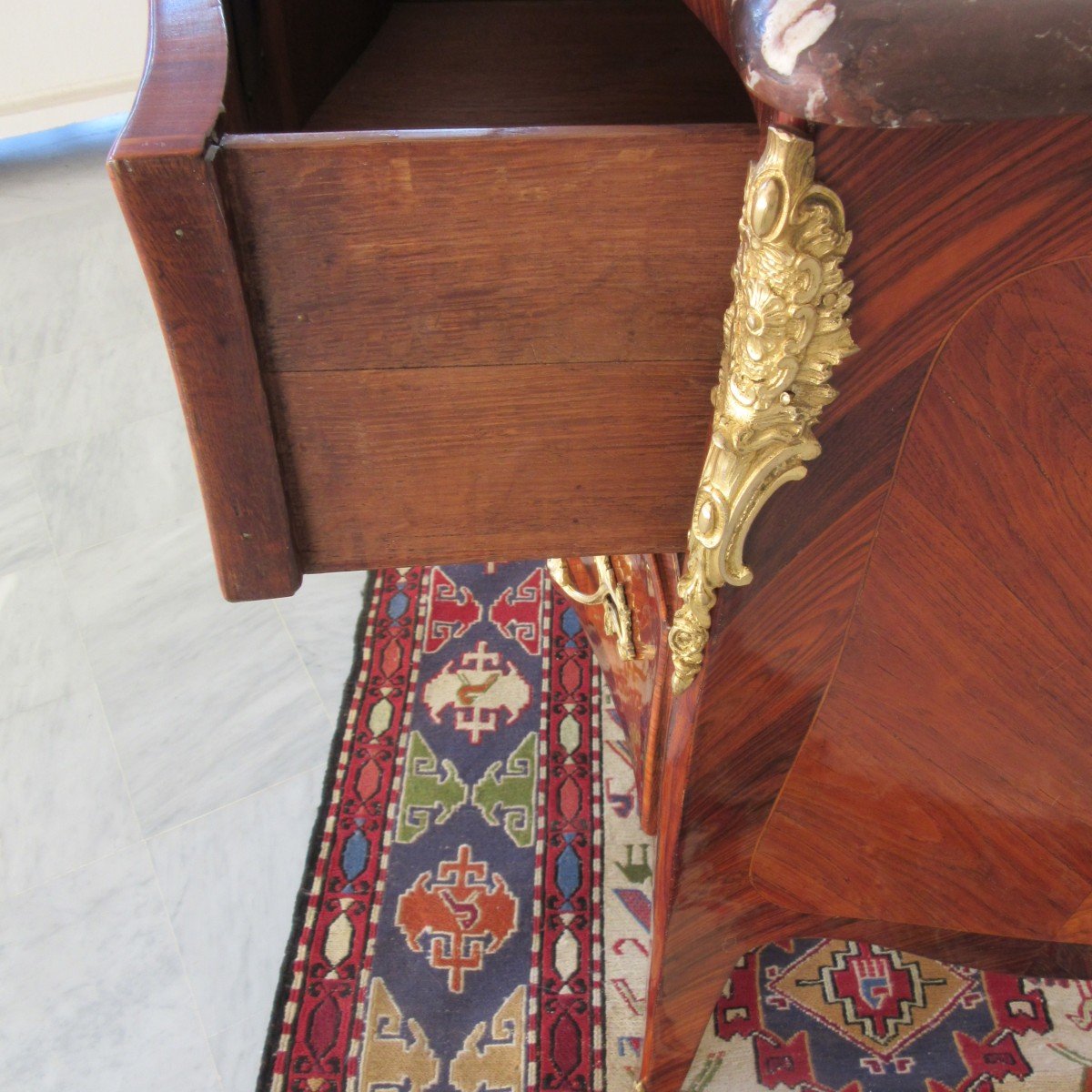 Commode In Rose Marquetry Ep. Louis XV Stamped M.criaerd-photo-5