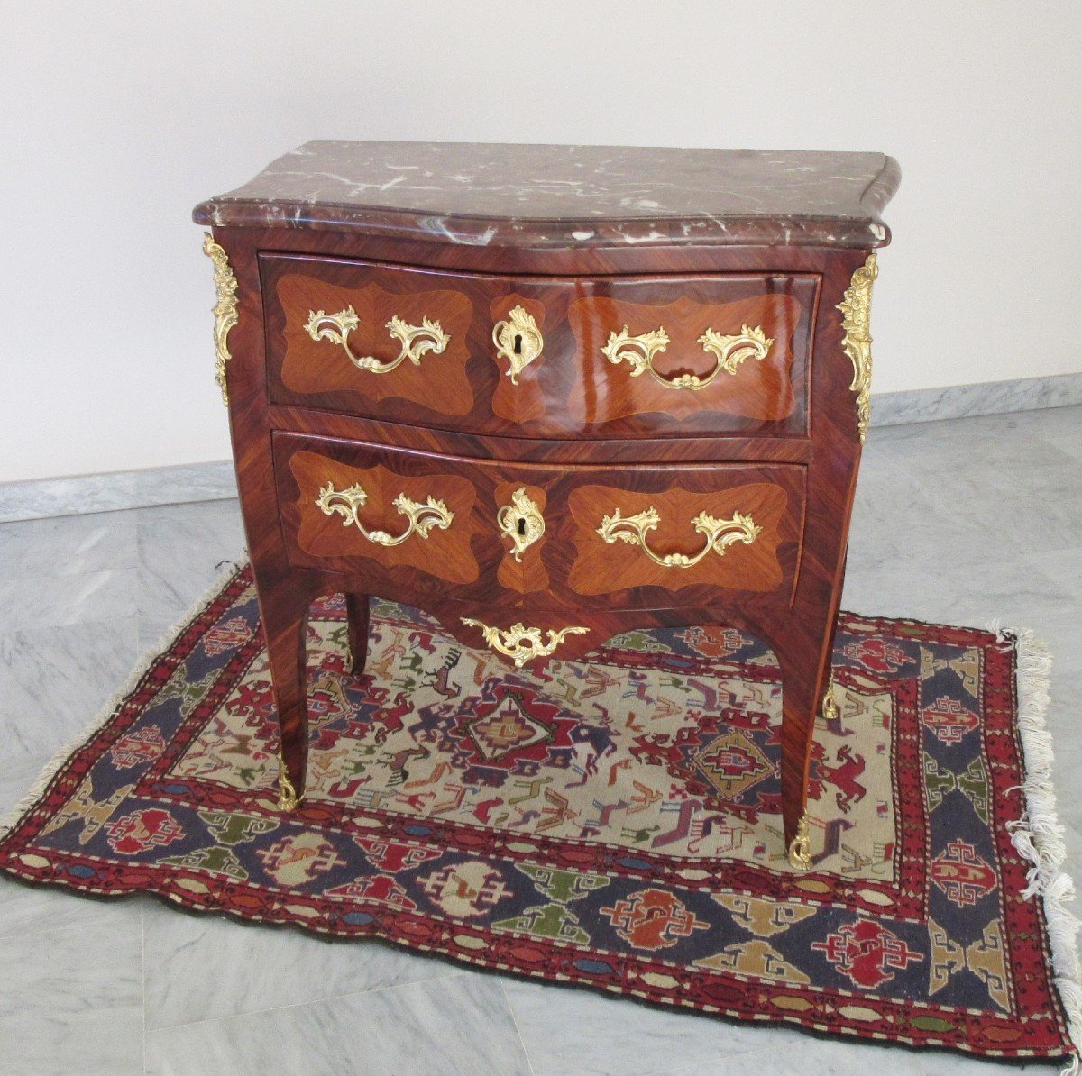 Commode In Rose Marquetry Ep. Louis XV Stamped M.criaerd-photo-8