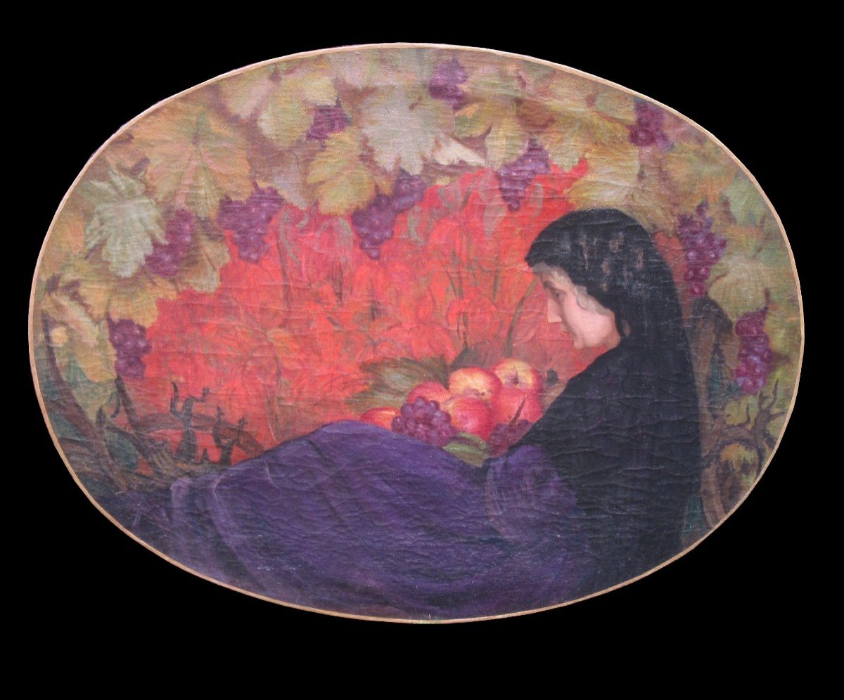 Tableau Huile sur toile "Femme aux raisins"