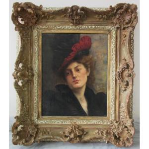 Oil Painting On Canvas Portrait Of Elegant With A Hat