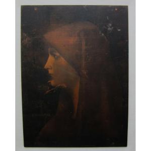 Tableau Technique sur cuivre "profil J.J Henner" Sig. B.Bouscatier