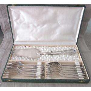 Service à dessert en métal argenté Ep.20ème