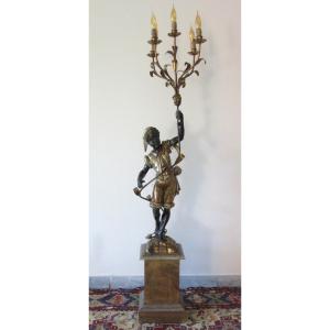 Carved Wooden Nubian With Five Light Arms