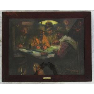 Tableau pastel scène de genre "Café de Provence Cannes" Sing.  Fortuney