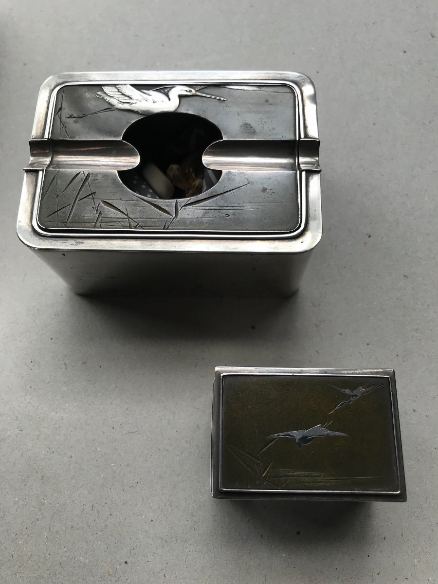 Silver Japanese Table Smoking Set From The Meiji Period-photo-4