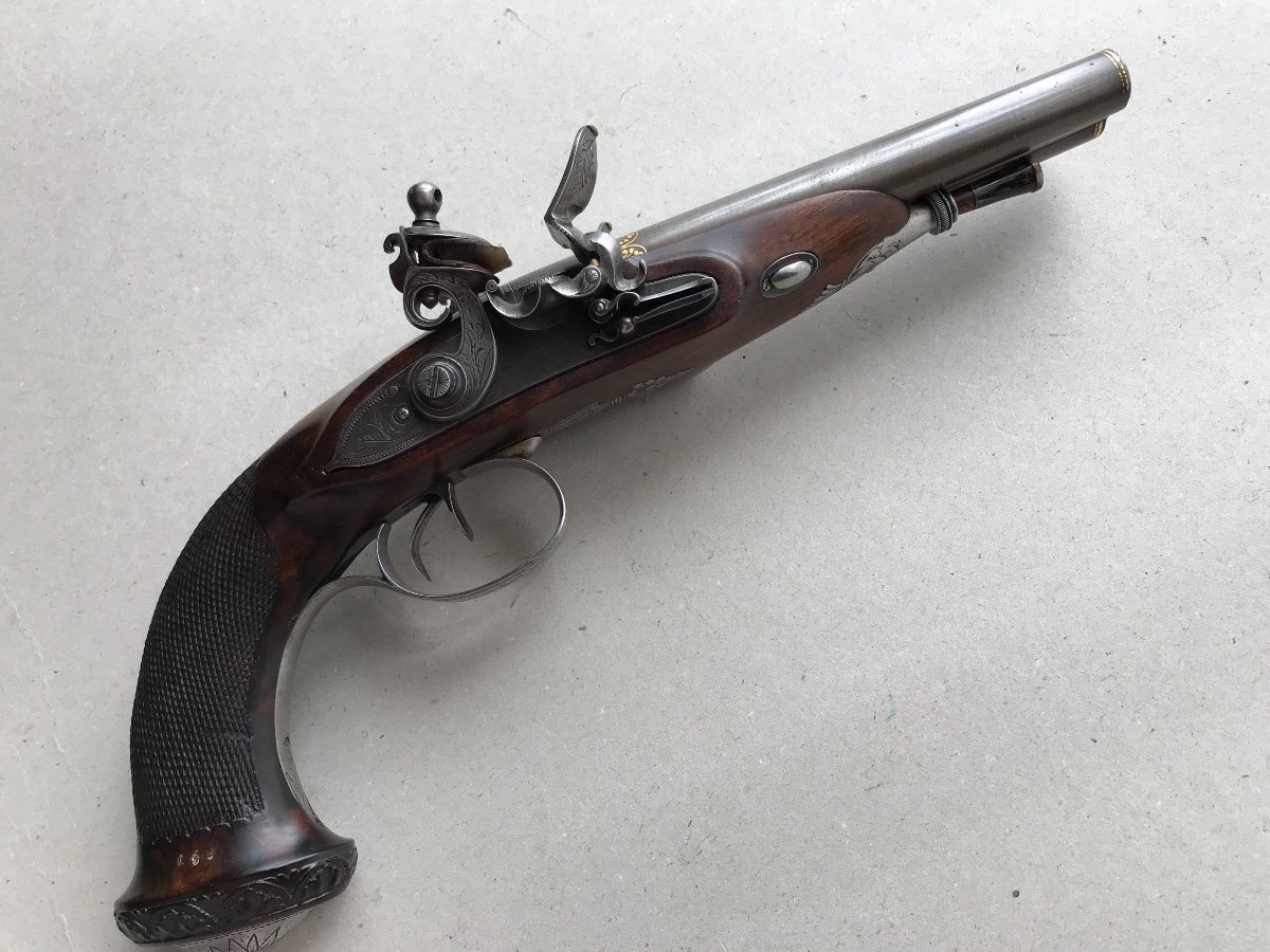 Pistolet A Silex Double Cannon Periode Premiére Empire-photo-3
