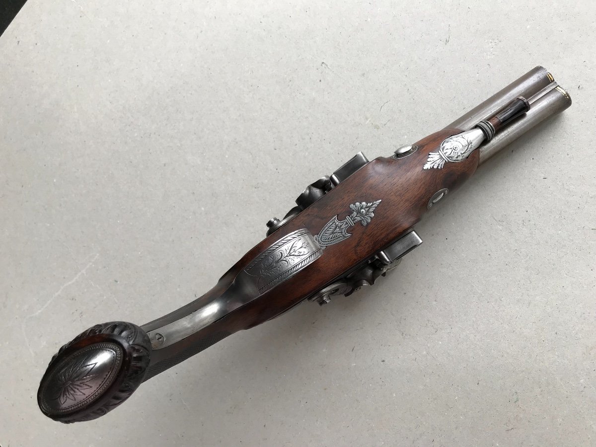 Pistolet A Silex Double Cannon Periode Premiére Empire-photo-4