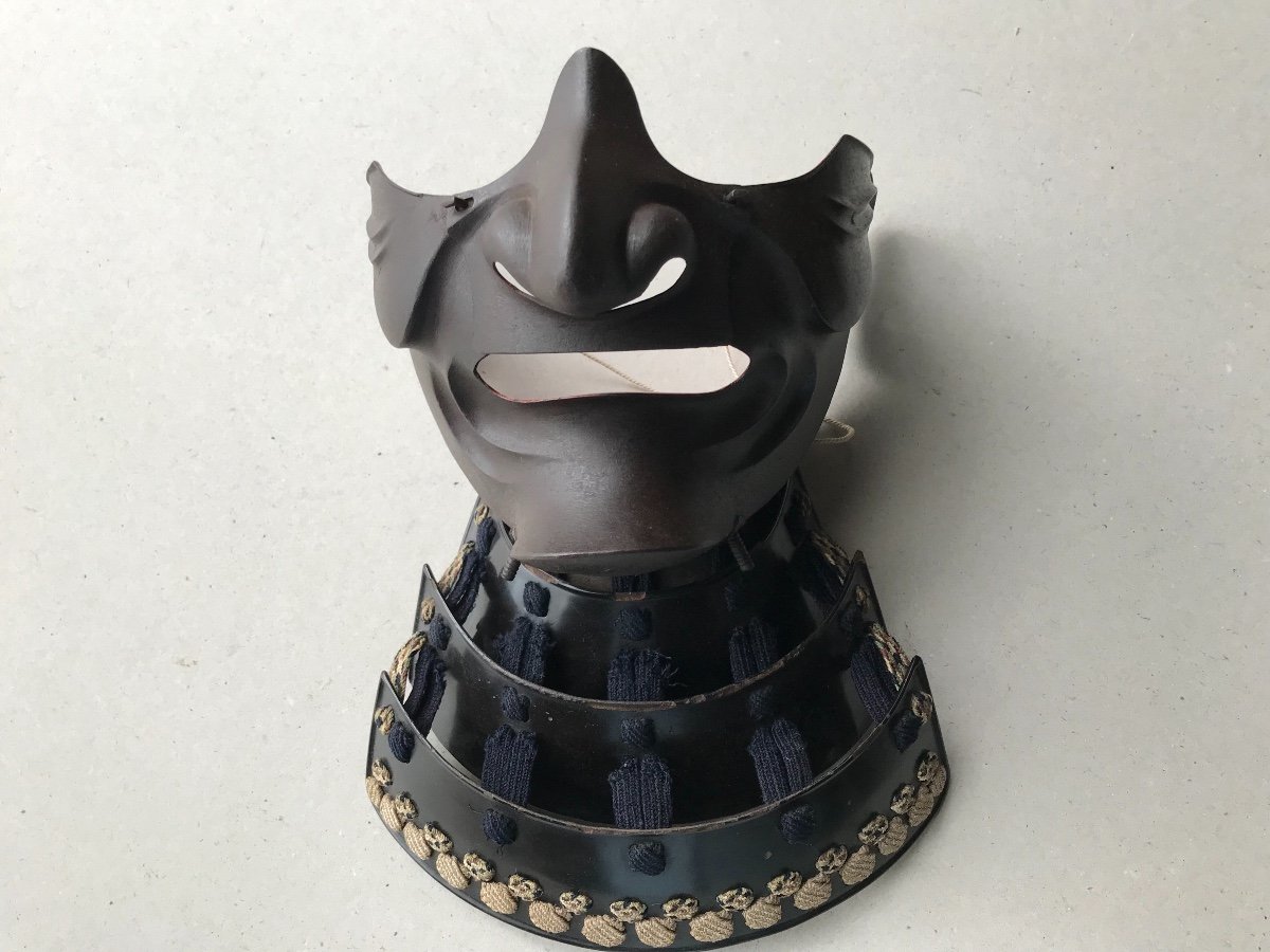 Large Samurai Menpo Mask In Russet Iron-photo-5