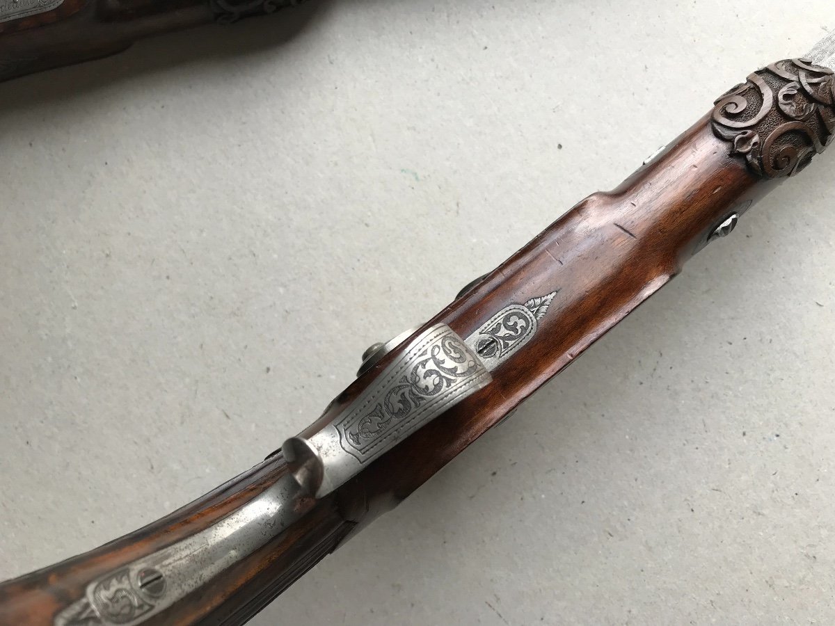 Case Set Of 4 Dueling And Pocket Percussion Pistols, Signed Chaubet In Bordeaux-photo-4