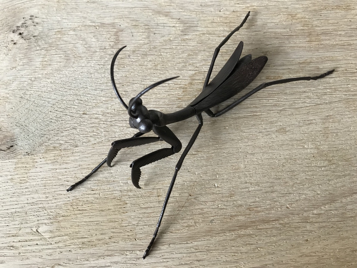 Wrought Iron Praying Mantis Jizai Okimono-photo-2