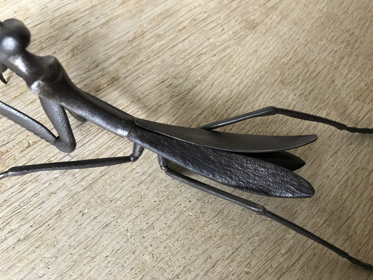 Wrought Iron Praying Mantis Jizai Okimono-photo-3