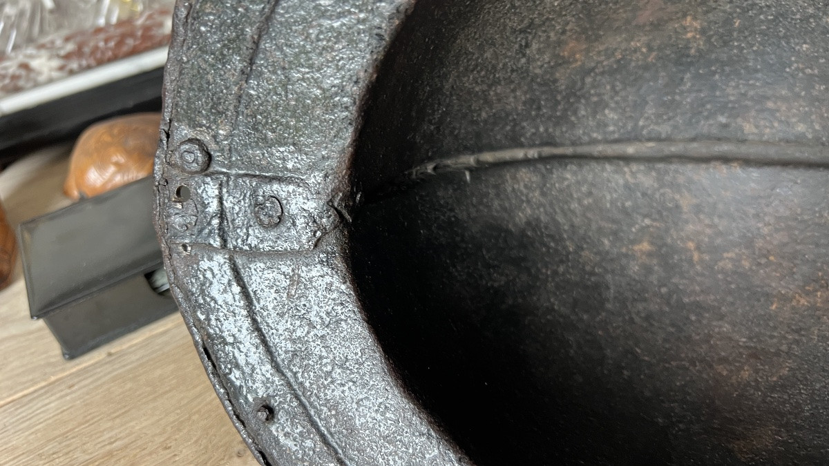 17th Century Infantry Helmet In Wrought Iron-photo-6