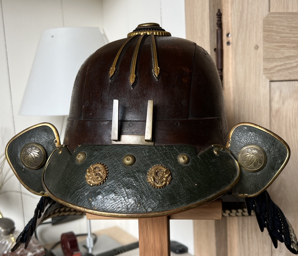 casque samurai zunari en fer patiné-photo-4