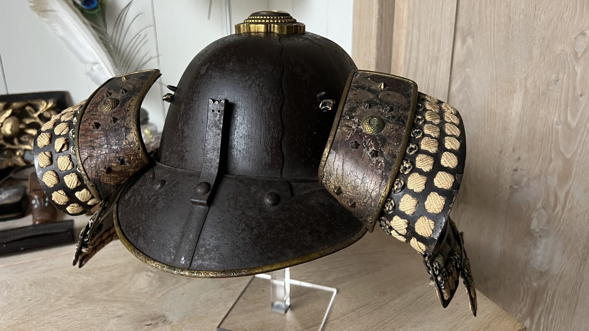 casque de samurai en fer patiné-photo-4