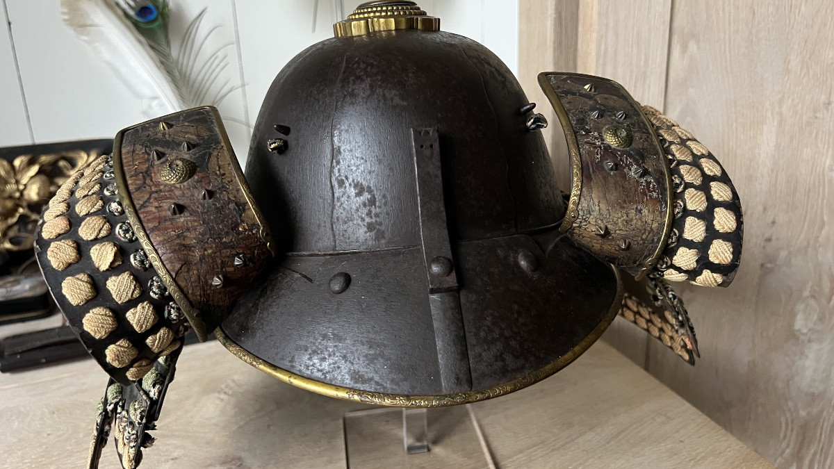 casque de samurai en fer patiné-photo-5