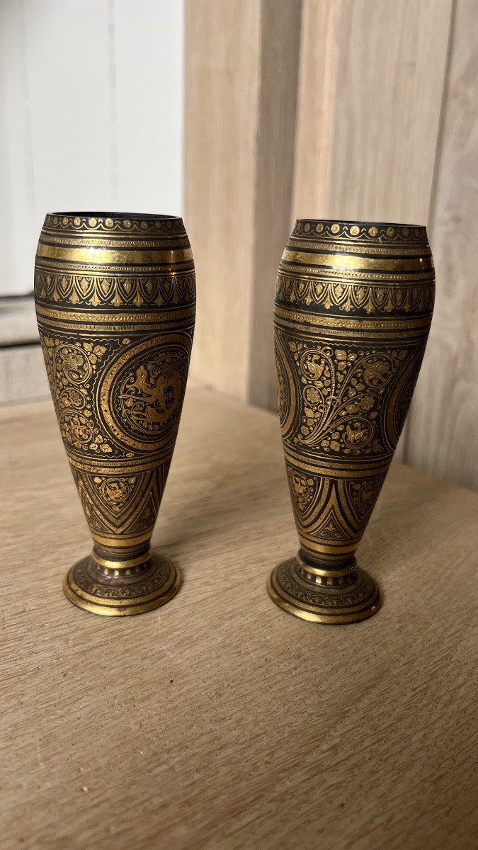 paire de vases en fer damasquiné de Tolède-photo-2