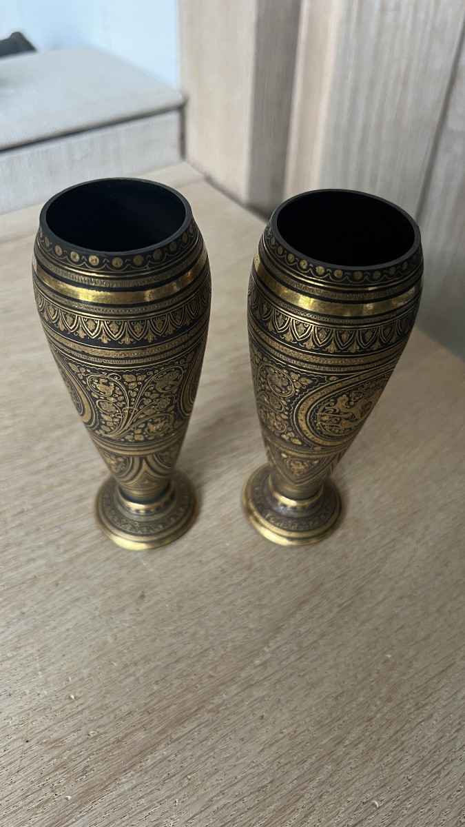 paire de vases en fer damasquiné de Tolède-photo-3