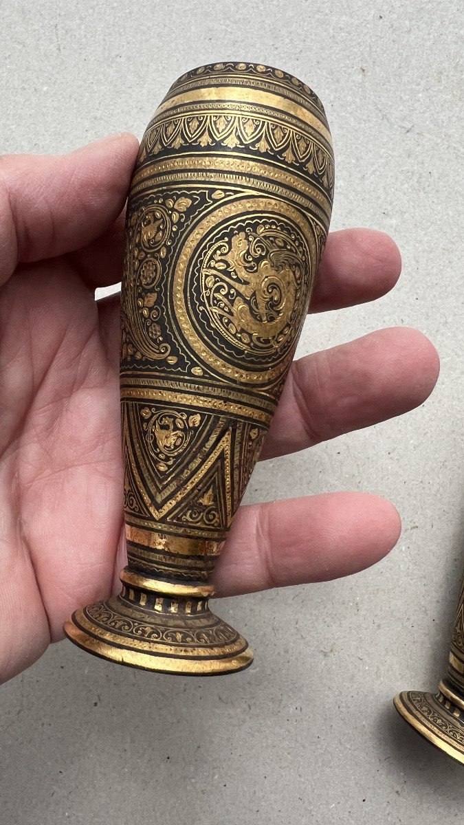 paire de vases en fer damasquiné de Tolède-photo-4