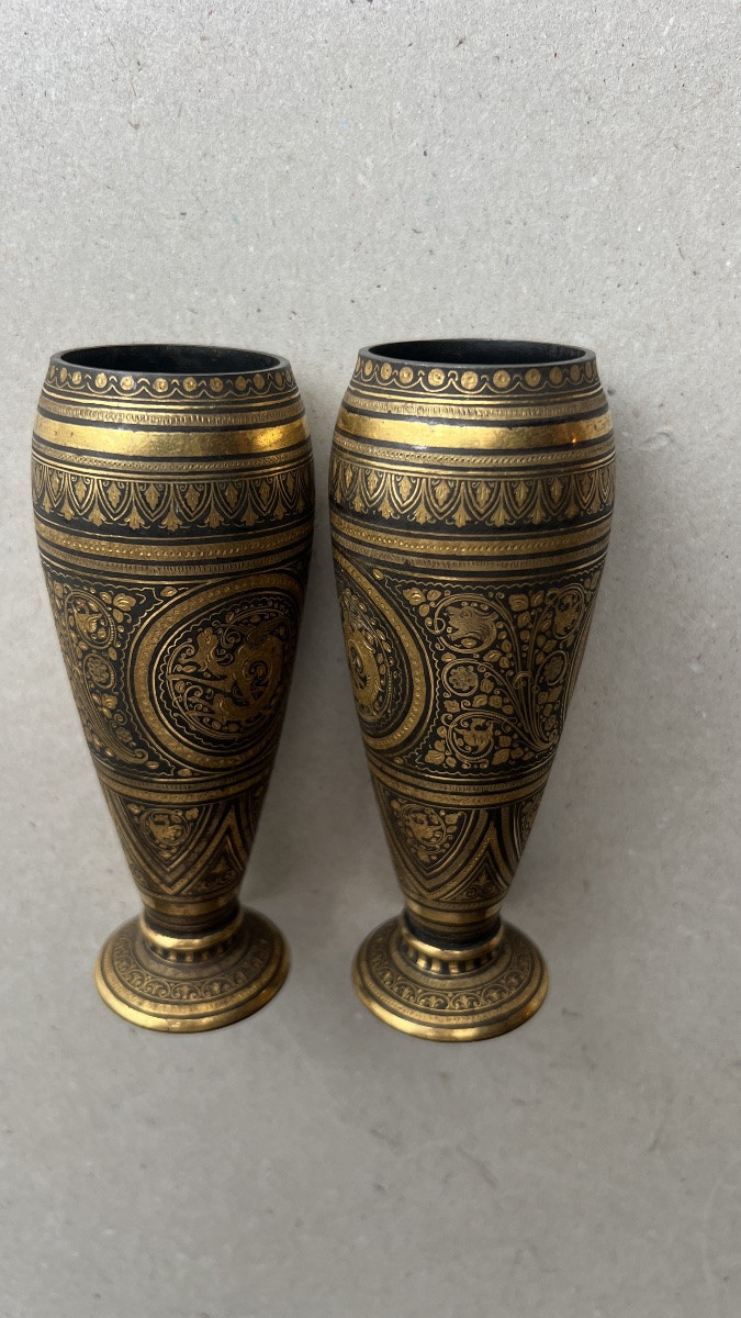 paire de vases en fer damasquiné de Tolède-photo-2