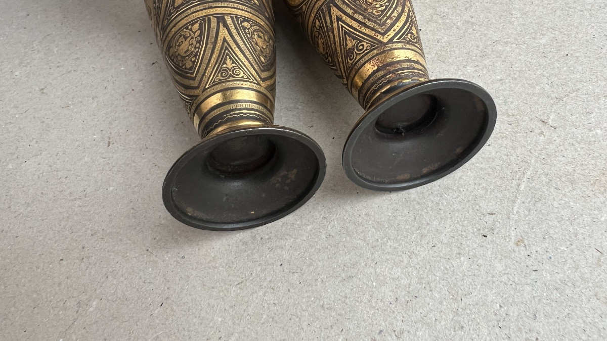 paire de vases en fer damasquiné de Tolède-photo-4