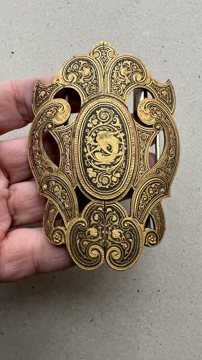 Large Belt Buckle In Damascened Iron-photo-4