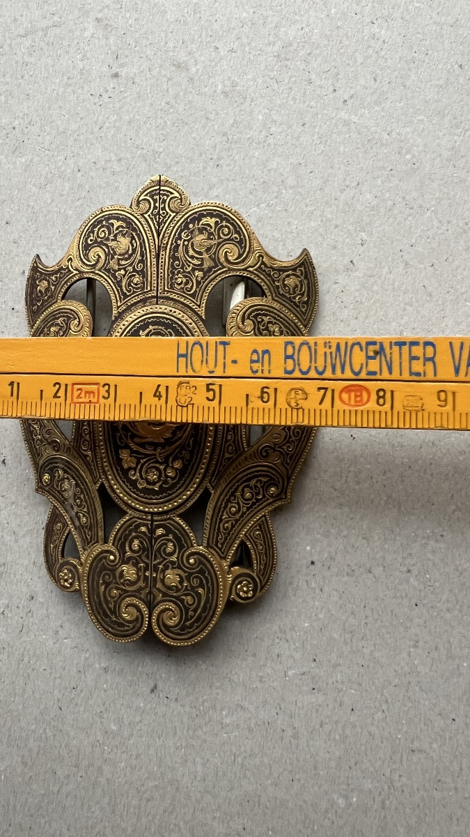 Large Belt Buckle In Damascened Iron-photo-2