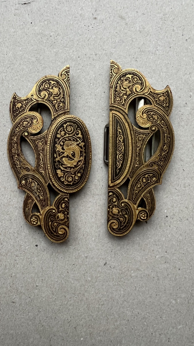 Large Belt Buckle In Damascened Iron-photo-3