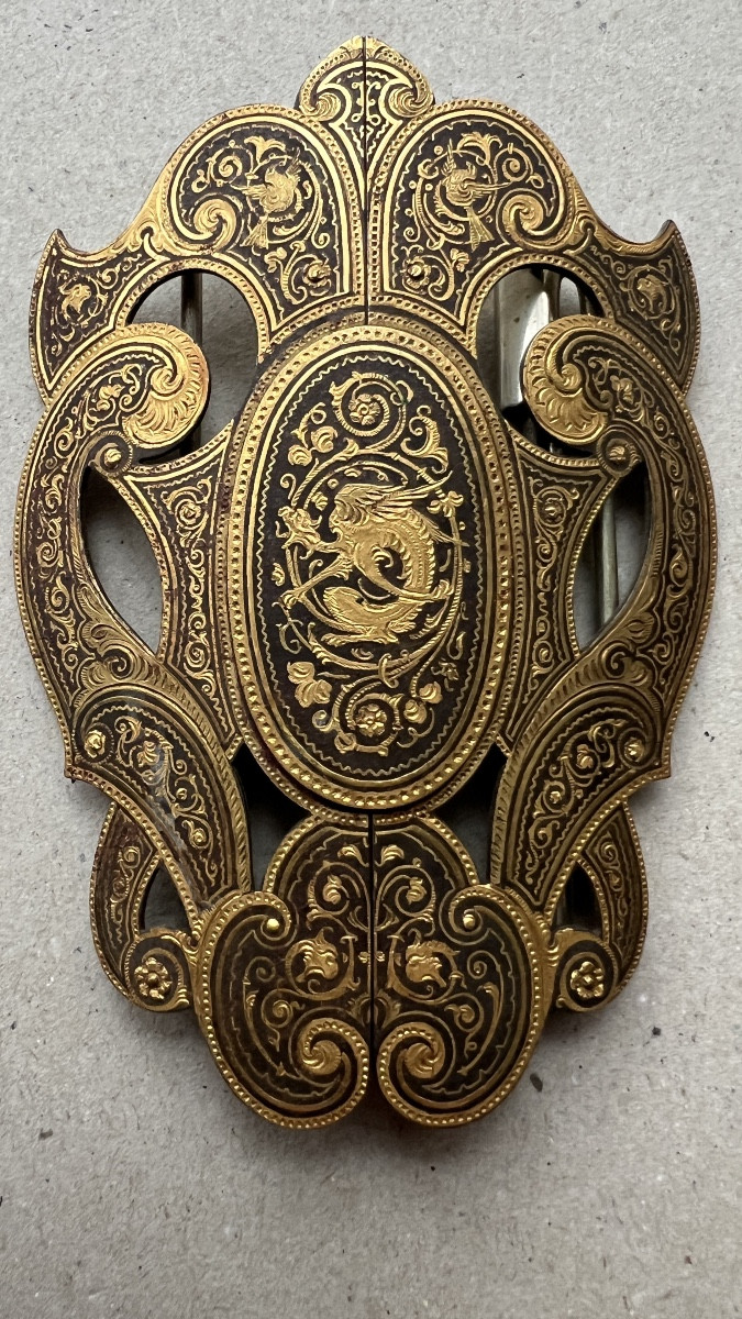 Large Belt Buckle In Damascened Iron