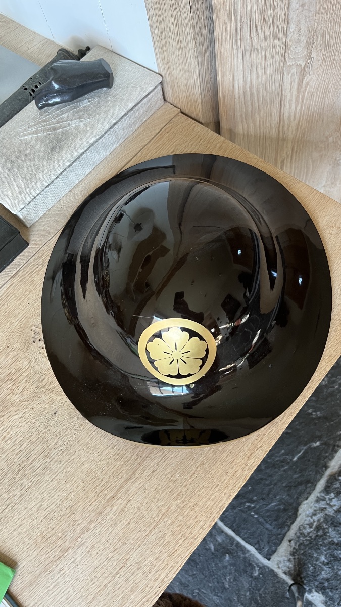 One-piece Black Lacquered Samurai Jingasa -photo-3