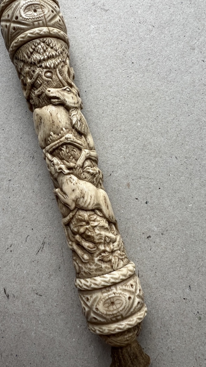 sceptre de chasse allemand sculpté en corne de cerf polie-photo-3