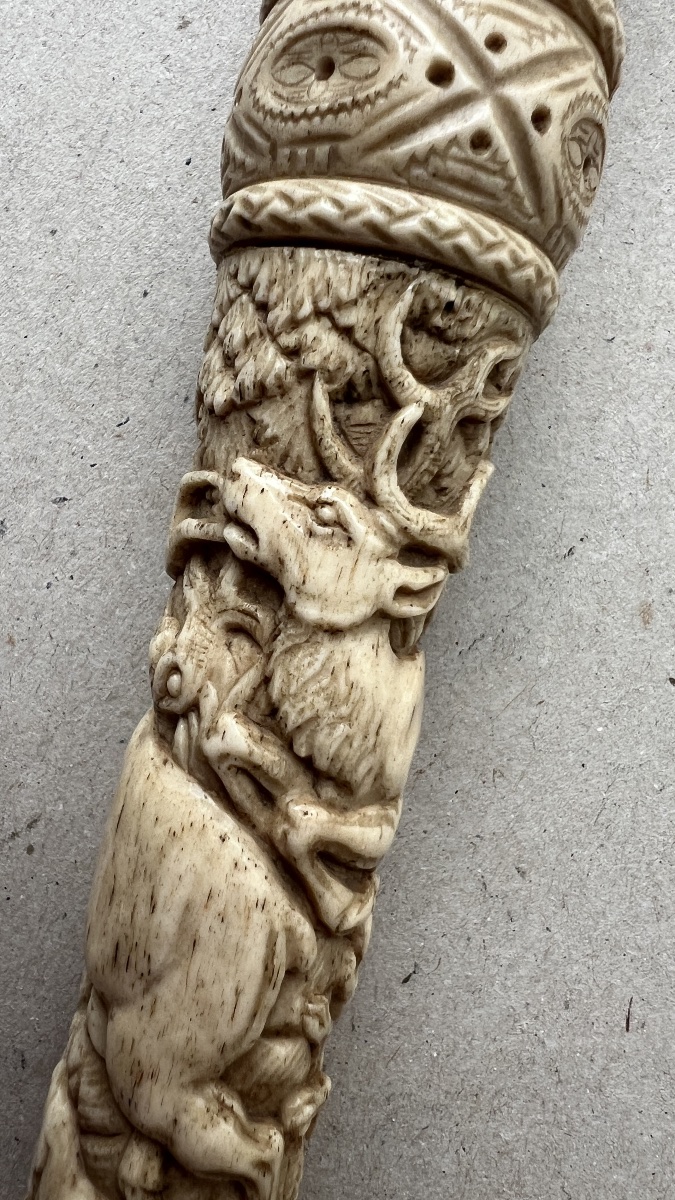 sceptre de chasse allemand sculpté en corne de cerf polie-photo-5