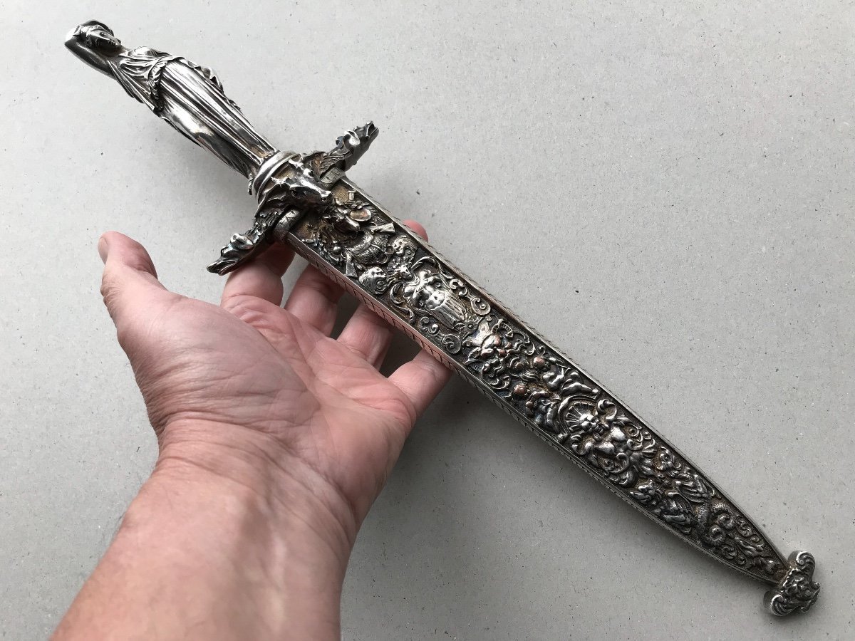 Grande Dague Romantique En Bronze Argenté-photo-3