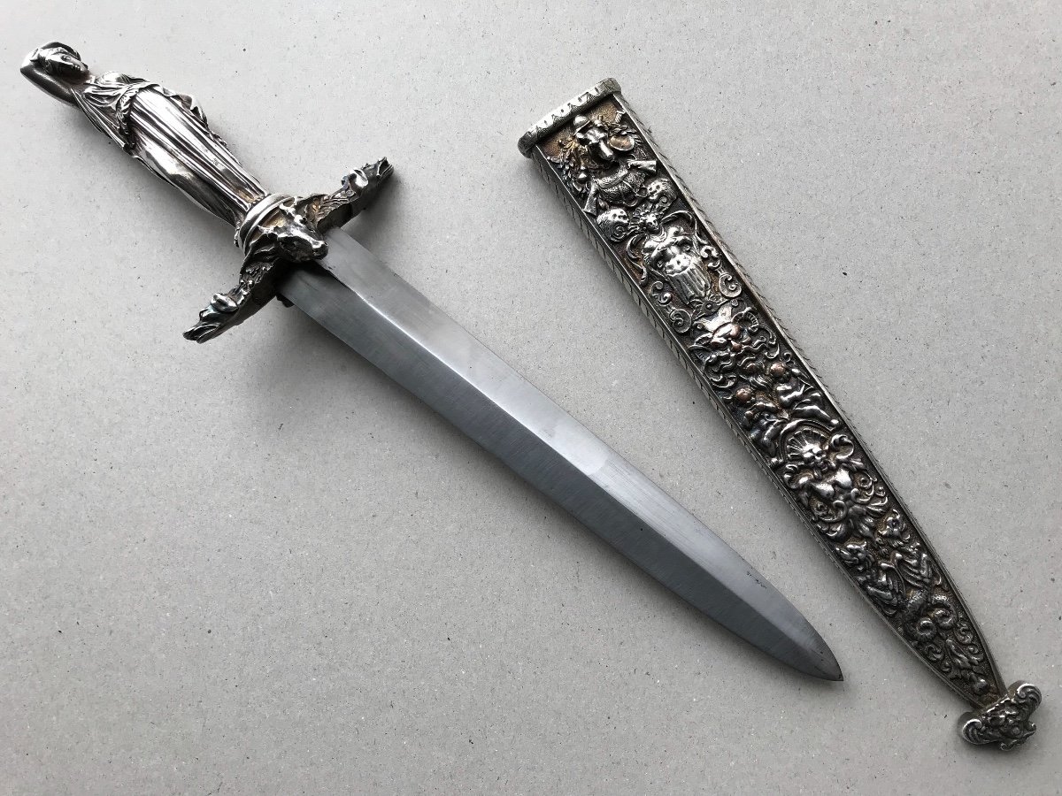 Grande Dague Romantique En Bronze Argenté-photo-4