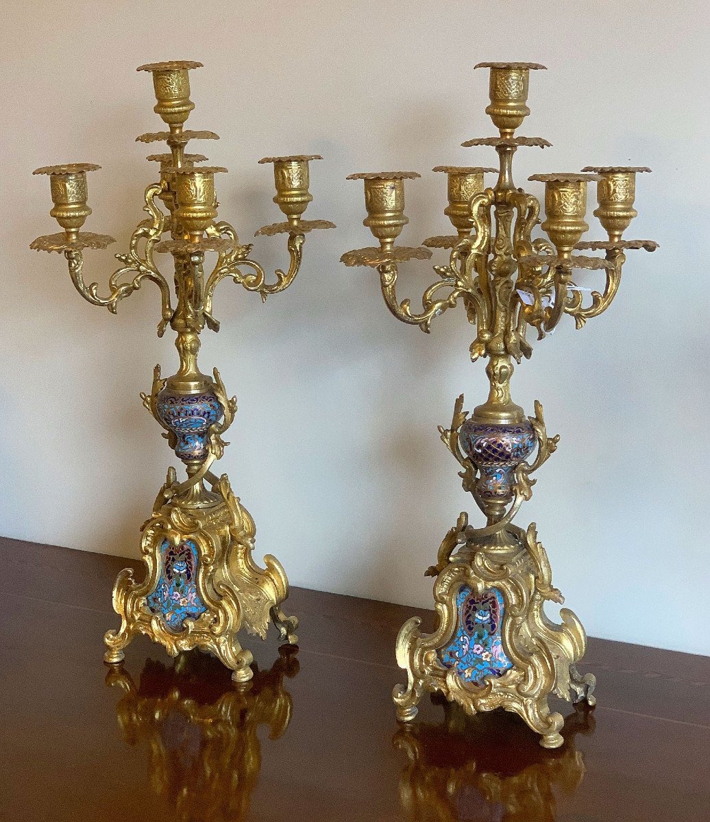 19th Century Pair Of Candlesticks With Glassonnè Inserts-photo-4