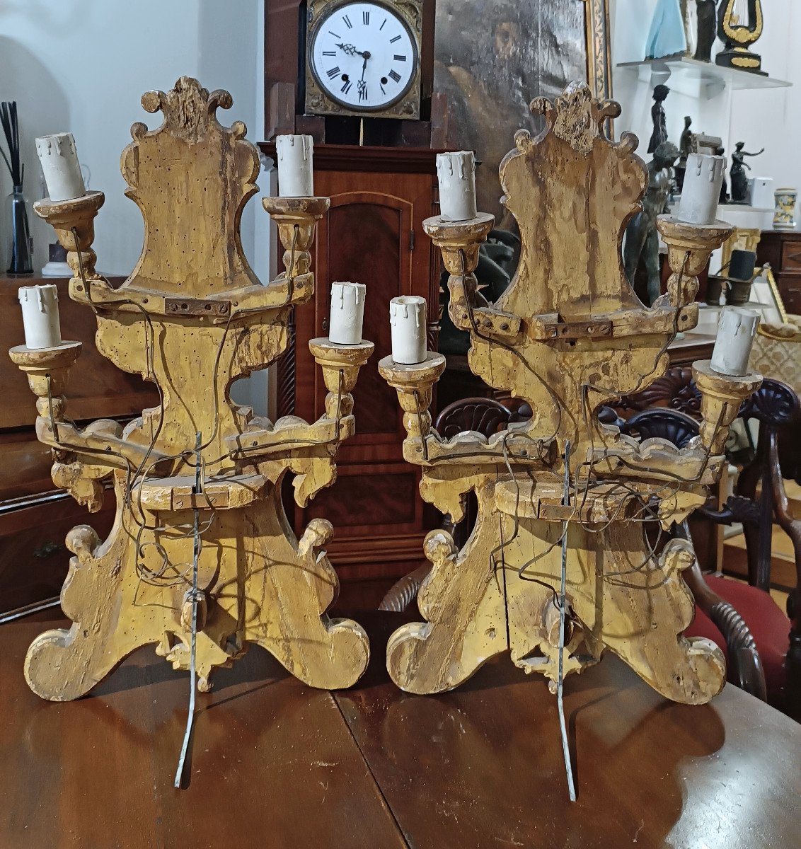 Mid 18th Century Pair Of Golden Wood Candlesticks-photo-8
