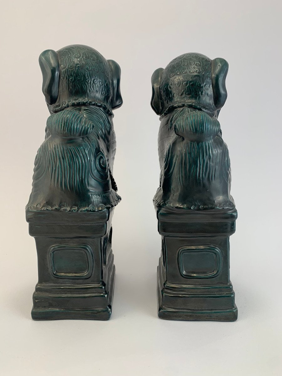 Early 20th Century Pottery Pho Dogs -photo-4