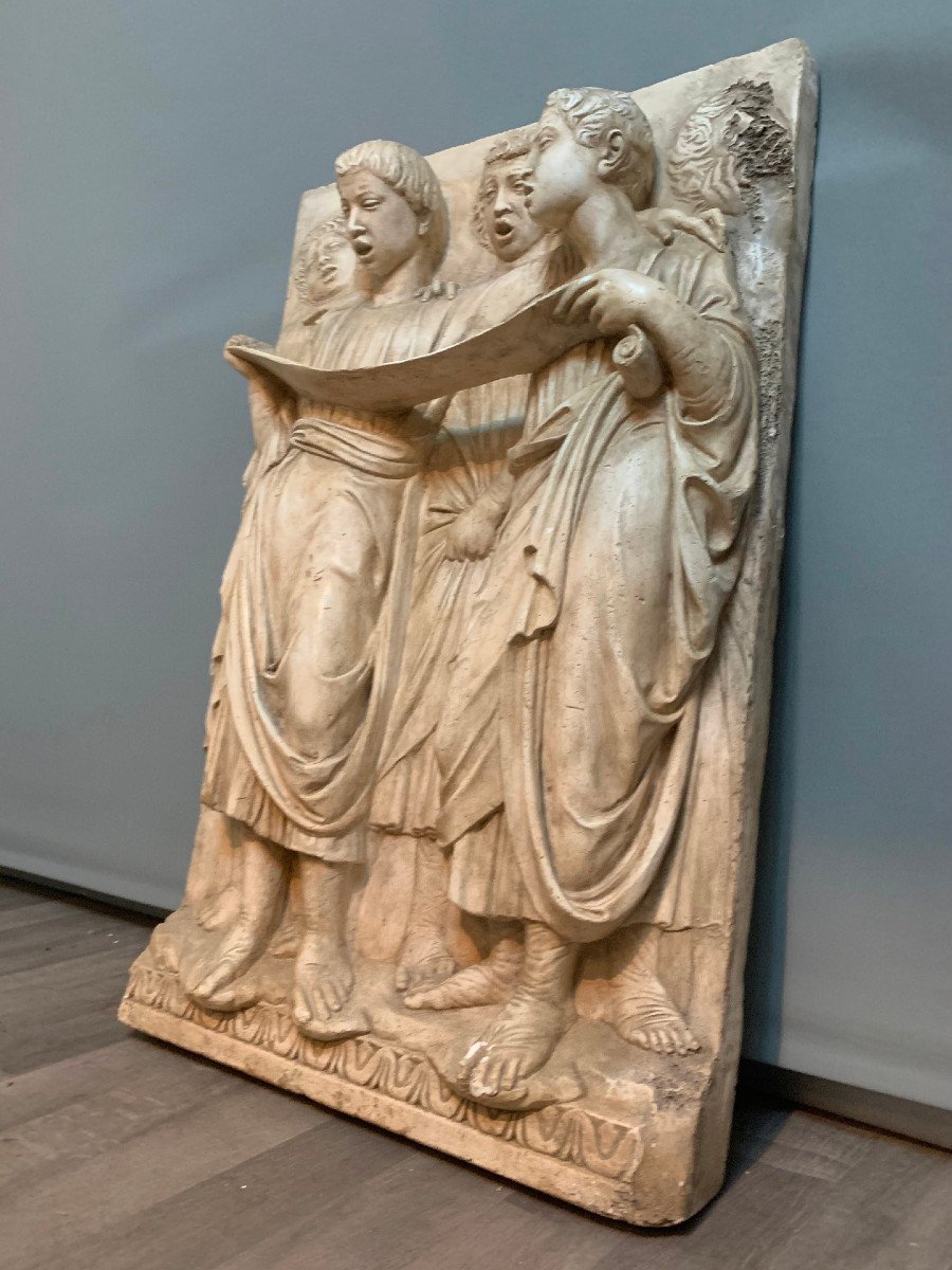 End Of The 19th Century Singing Angels, Plaster Bas-relief By Luca Della Robbia -photo-5