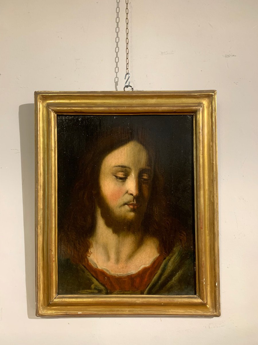 17th Century Portrait Of Christ, Oil On Tablet-photo-2