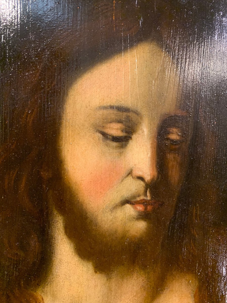 17th Century Portrait Of Christ, Oil On Tablet-photo-1