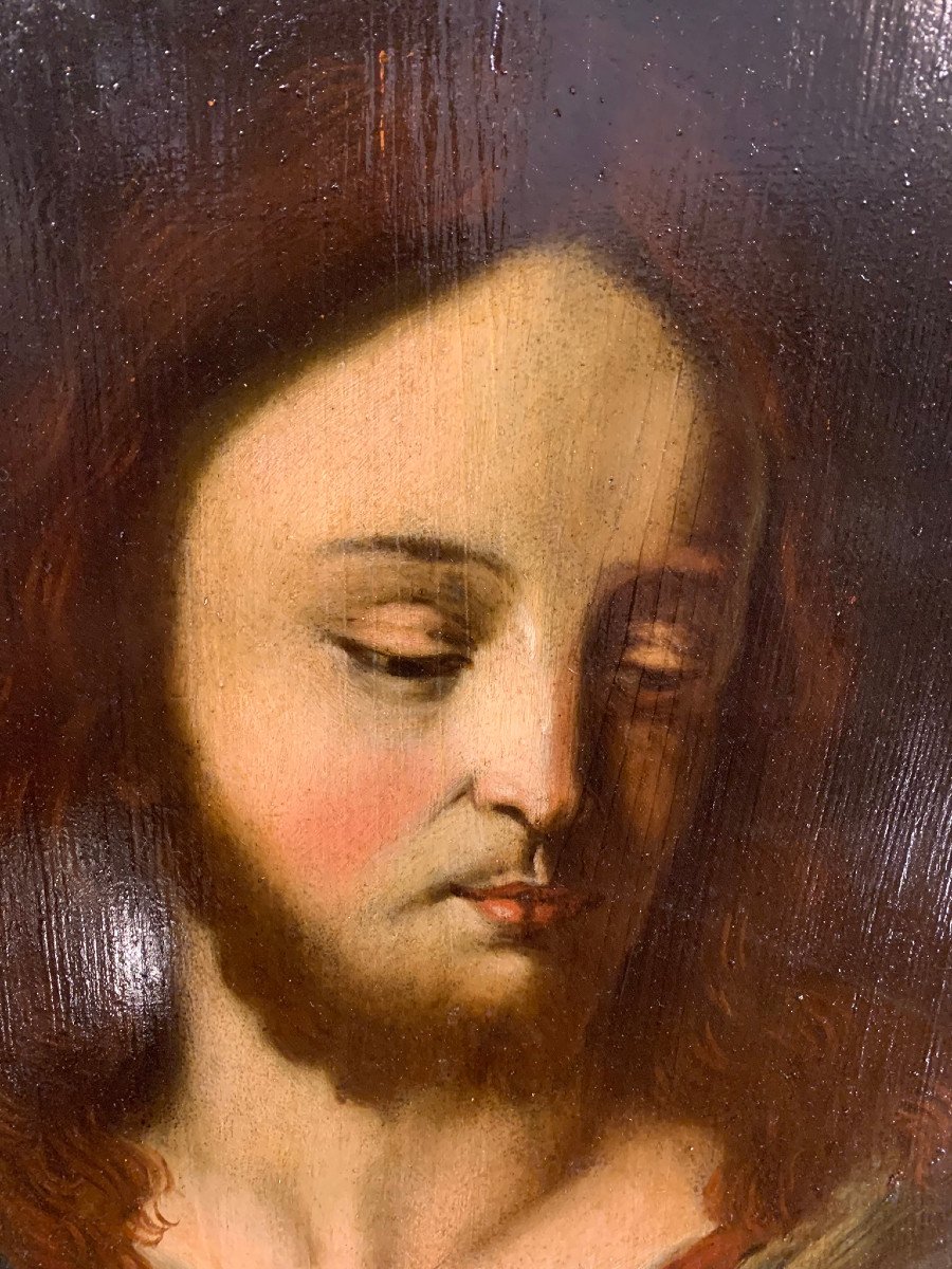 17th Century Portrait Of Christ, Oil On Tablet-photo-2