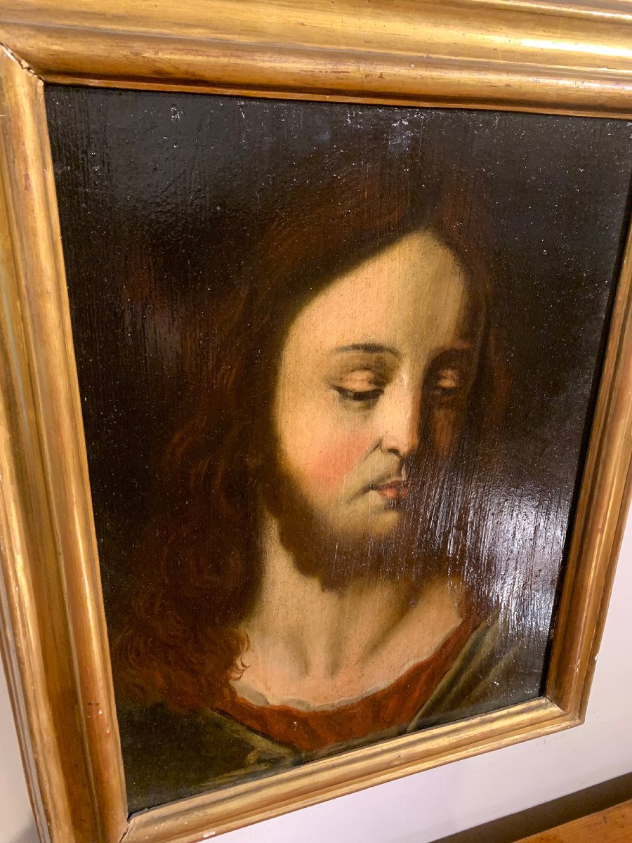 17th Century Portrait Of Christ, Oil On Tablet-photo-3