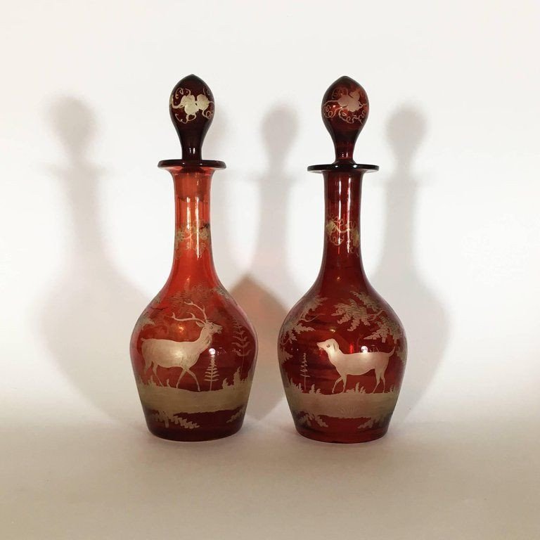 Early 19th Century Pair Of Austrian Crystal Bottles -photo-2