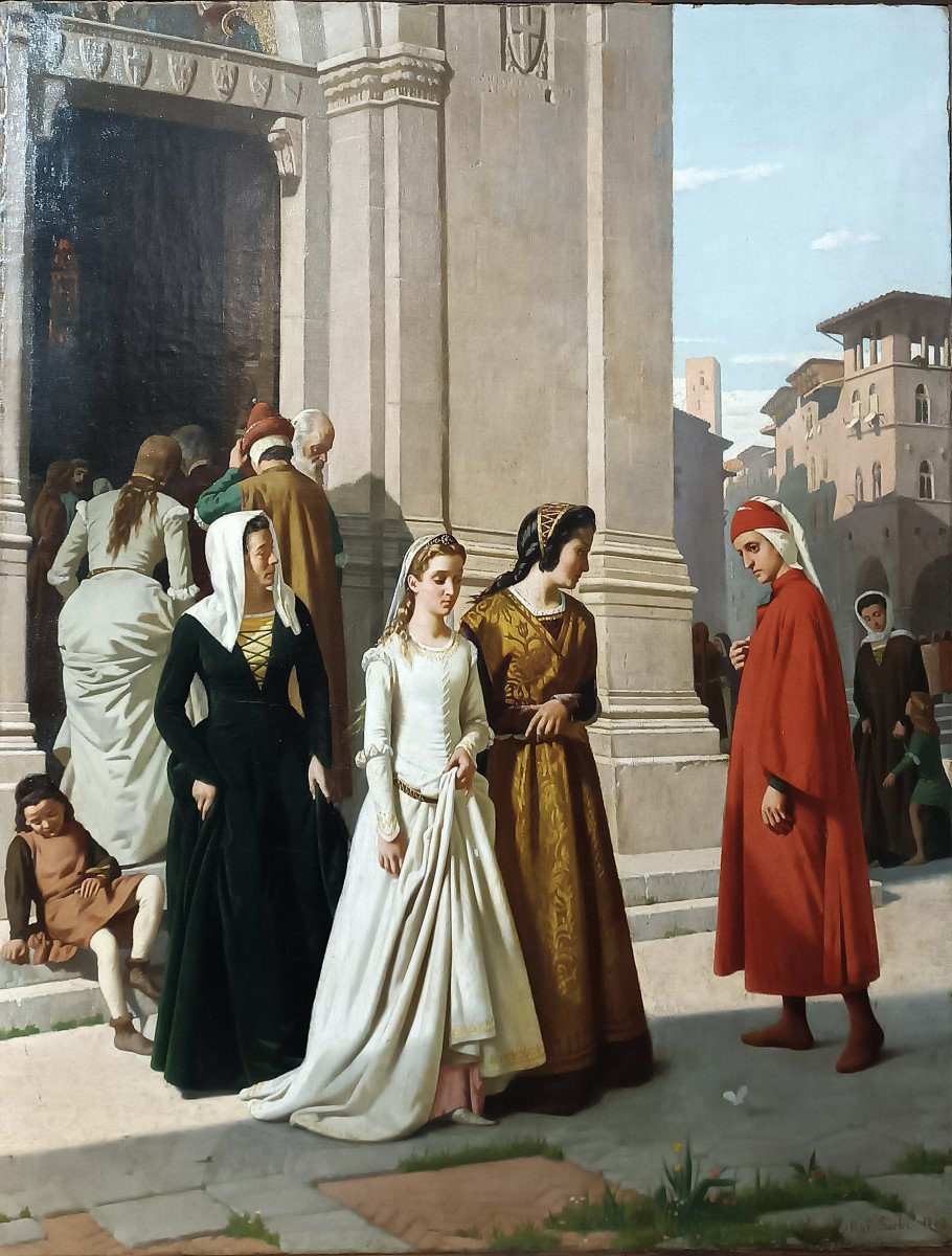Second Half Of The 19th Century Dante And Beatrice Painting By Raffaele Sorbi -photo-2