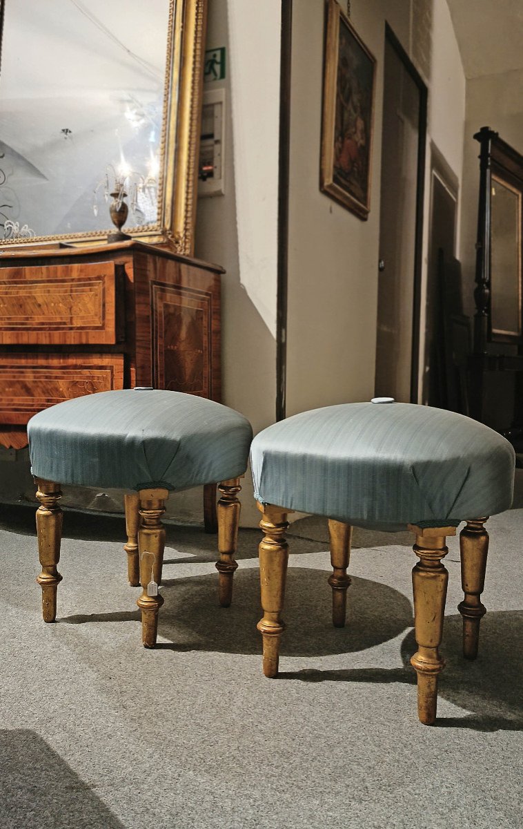 Second Half Of The 19th Century Pair Of Golden Small Benches -photo-4