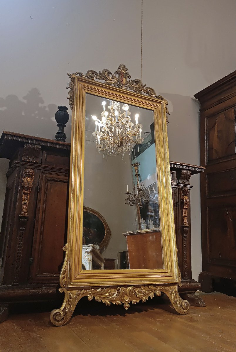 MIROIR DORÉ AVEC BLASON NOBLE DU DÉBUT DU 19ème SIÈCLE-photo-4