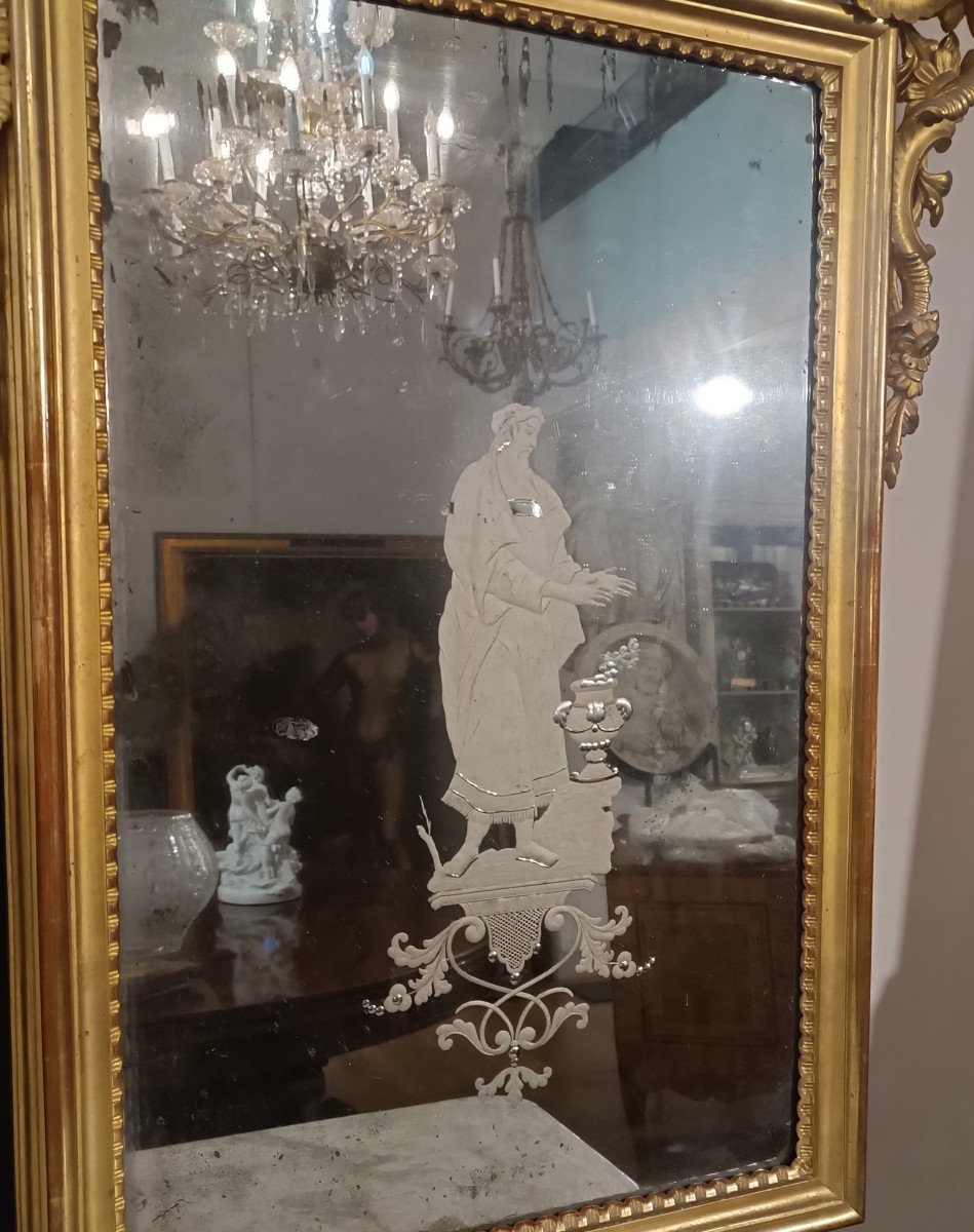 Late 18th Century Neoclassical Pair Of Mirrors With Engraved Glass -photo-1