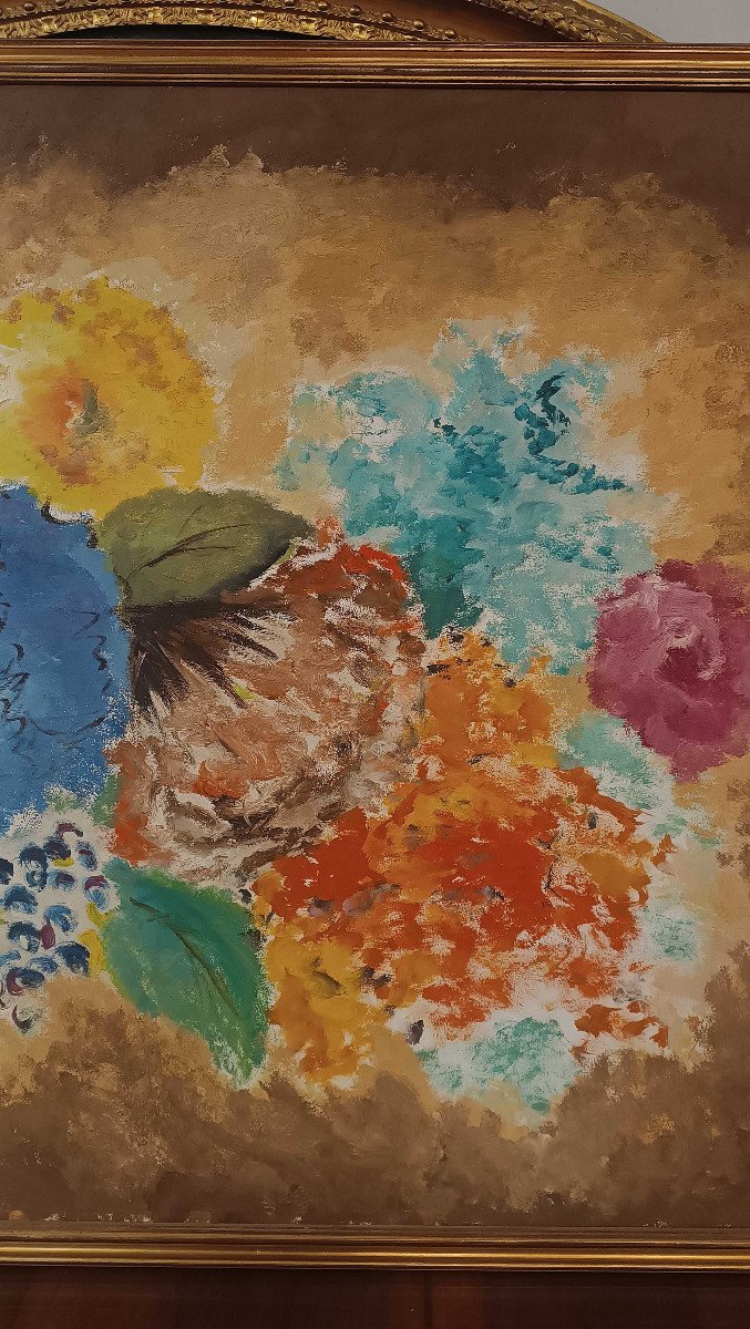 TABLEAU AVEC DES FLEURS DEUXIÈME MOITIÉ DU 20ème SIÈCLE-photo-2