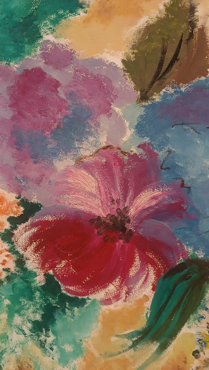 TABLEAU AVEC DES FLEURS DEUXIÈME MOITIÉ DU 20ème SIÈCLE-photo-3