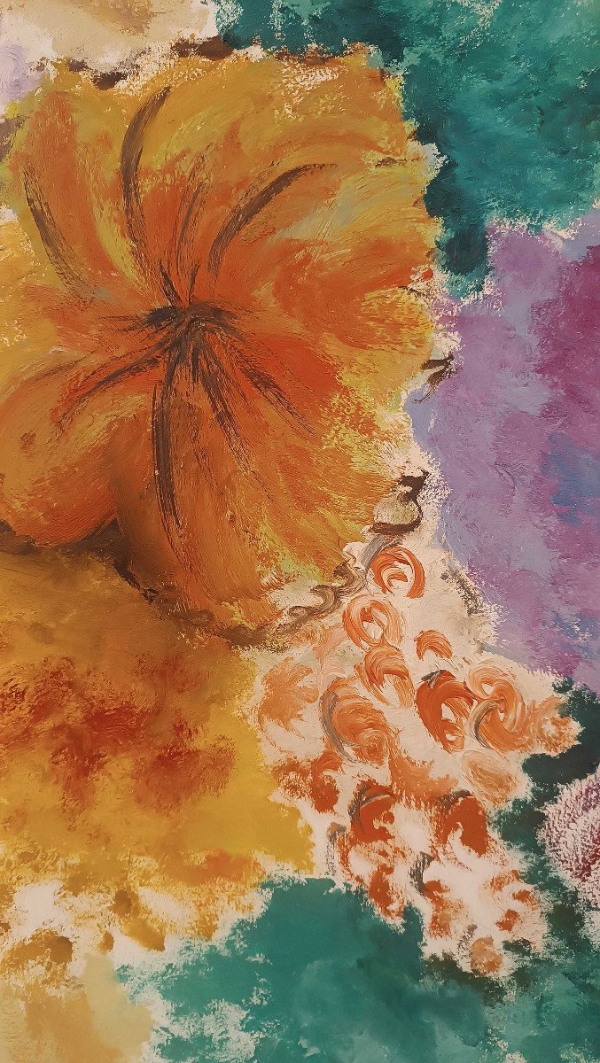 TABLEAU AVEC DES FLEURS DEUXIÈME MOITIÉ DU 20ème SIÈCLE-photo-4