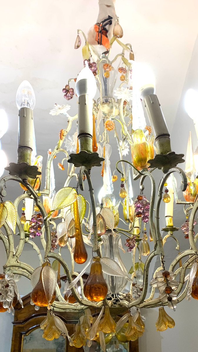 LUSTRE AVEC DES FRUITS EN VERRE FIN DU 19ème SIÈCLE-photo-2
